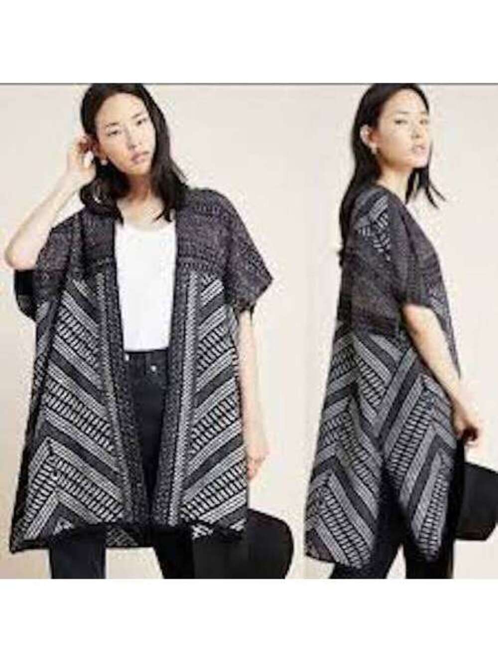 Anthropologie Molly Bracken EUC Womens Black Multi Glitter Cardigan Poncho XS/S